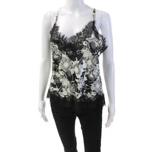 Gold Hawk Womens Silk Floral Print Lace Trim Tank Top Black Grey Size Small